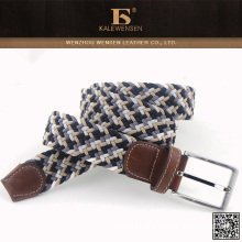 2015 leather braided belt for man with flat belt buckle
